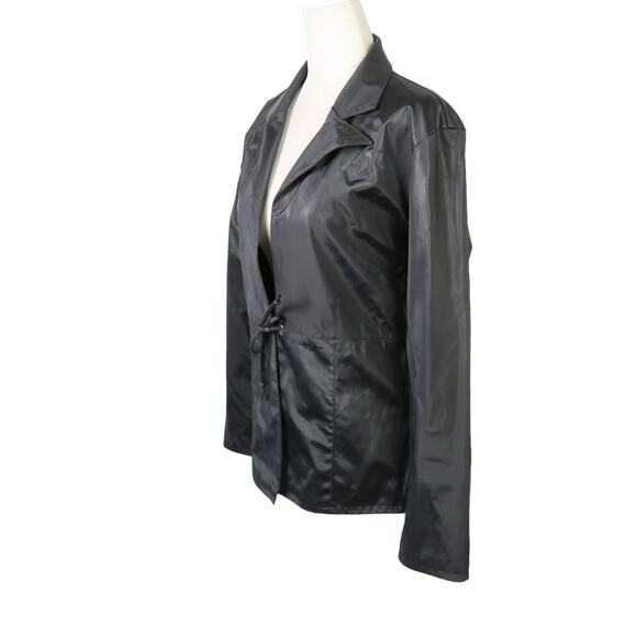 Vintage 90s Rave black faux leather tie front blazer jacket M - Picture 3 of 7